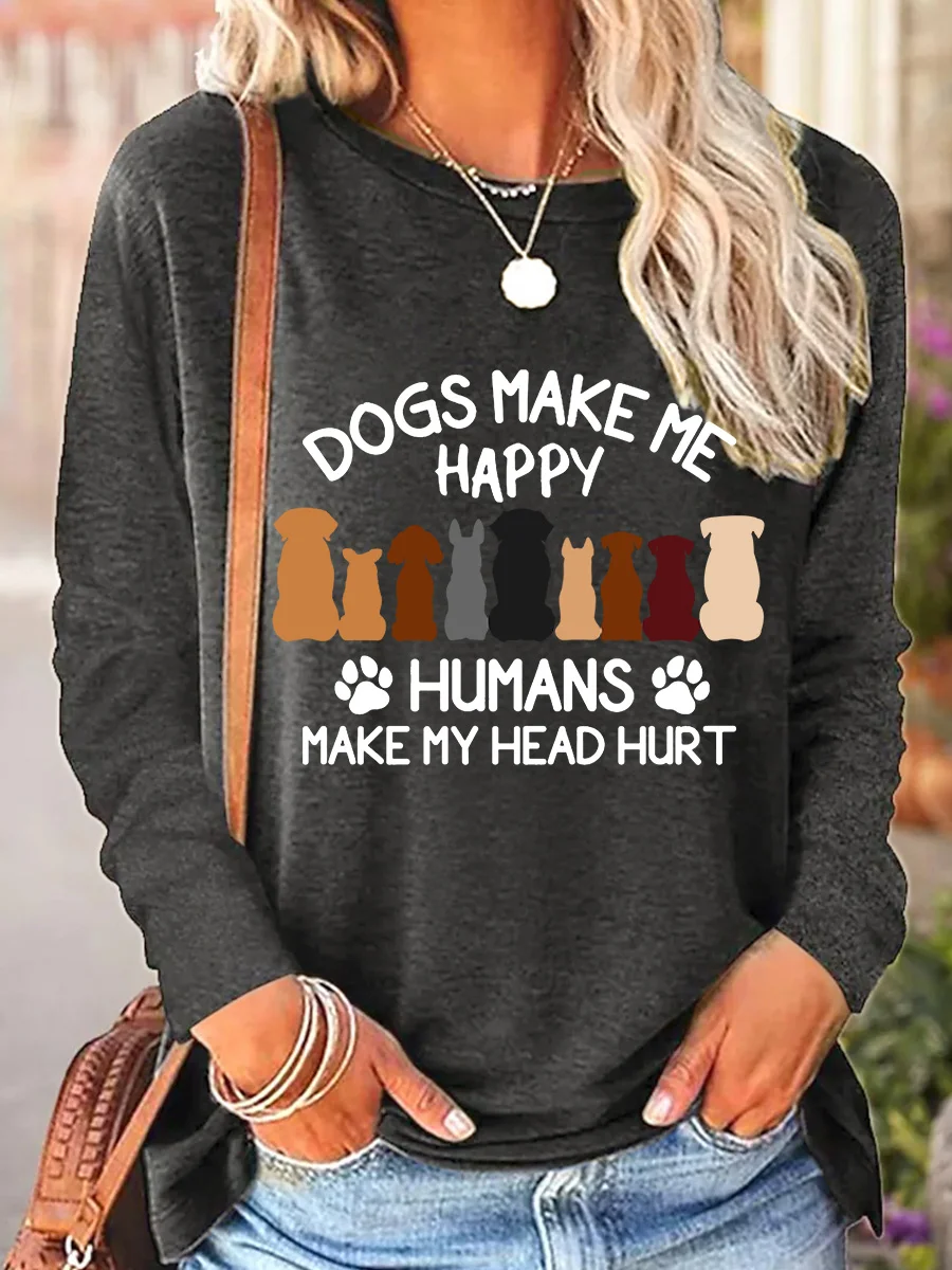 Women's Long Sleeve Blouse Spring/Fall Dog Polyester Cotton Crew Neck Daily Going Out Casual Top