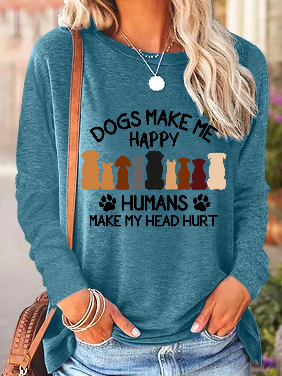 Women's Long Sleeve Blouse Spring/Fall Dog Polyester Cotton Crew Neck Daily Going Out Casual Top