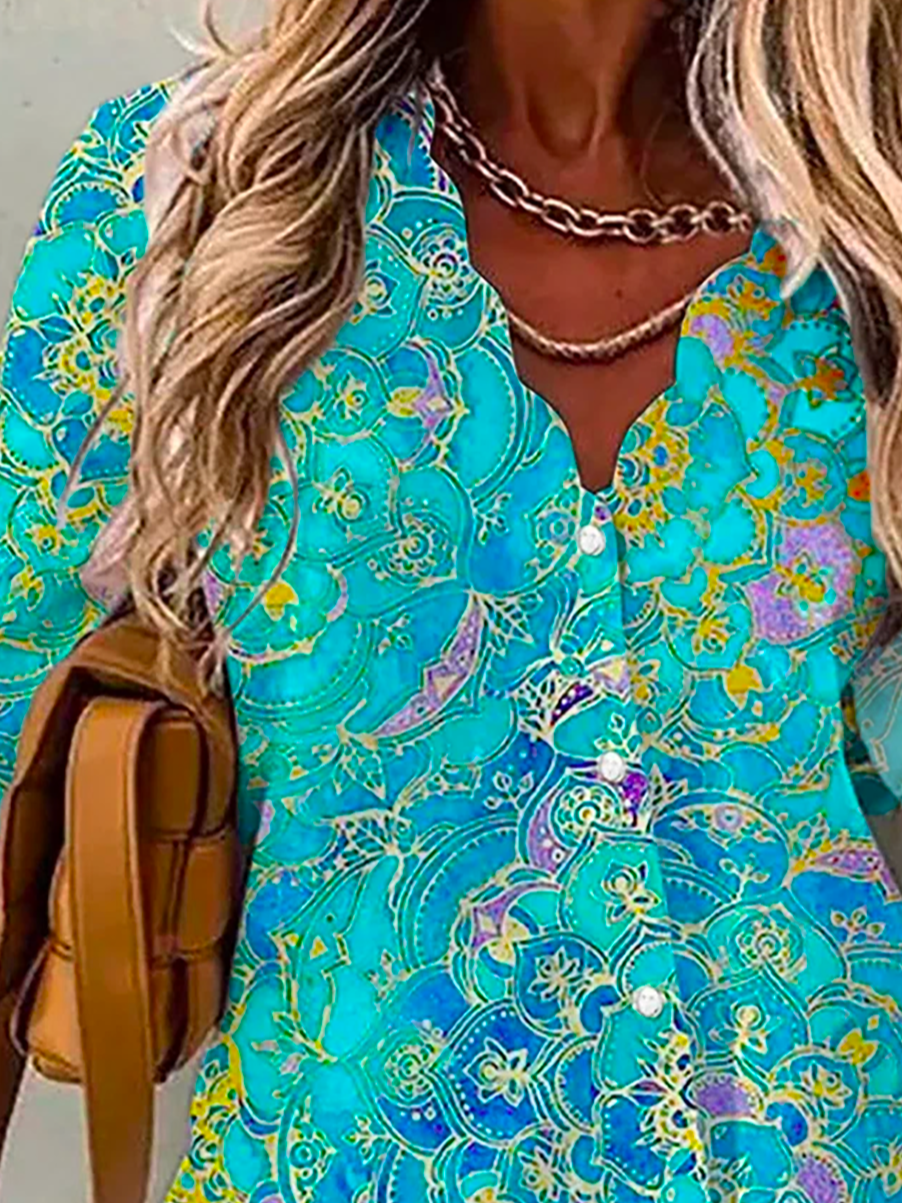 Women's Long Sleeve Shirt Spring/Fall Abstract V Neck Daily Going Out Casual Top