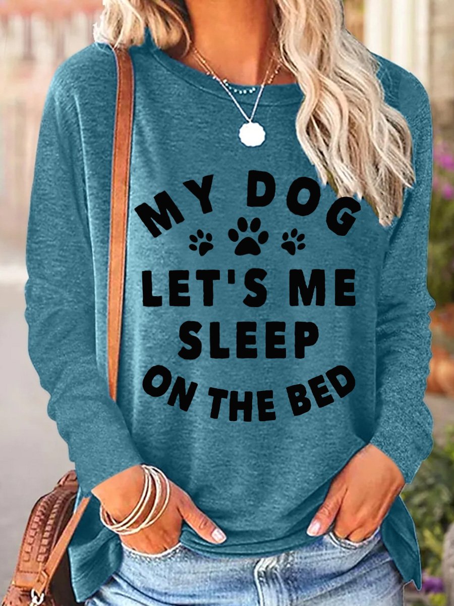 Women's Long Sleeve Blouse Spring/Fall Dog Polyester Cotton Crew Neck Daily Going Out Casual Top