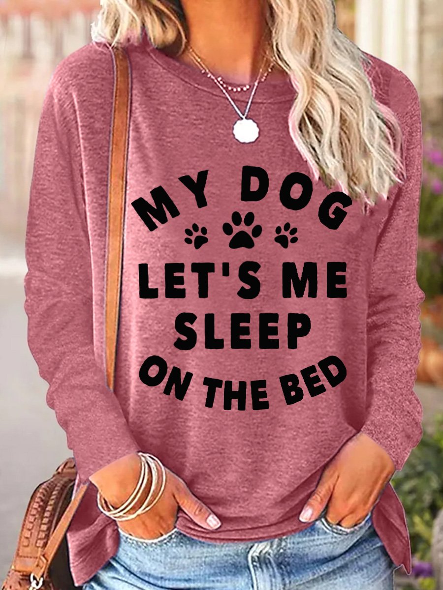 Women's Long Sleeve Blouse Spring/Fall Dog Polyester Cotton Crew Neck Daily Going Out Casual Top