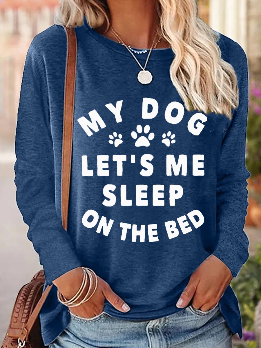 Women's Long Sleeve Blouse Spring/Fall Dog Polyester Cotton Crew Neck Daily Going Out Casual Top