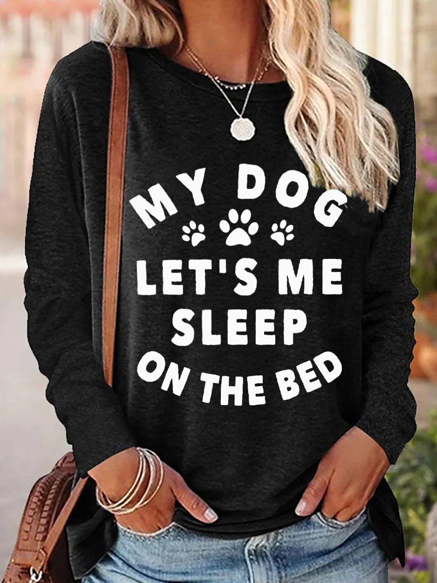 Women's Long Sleeve Blouse Spring/Fall Dog Polyester Cotton Crew Neck Daily Going Out Casual Top