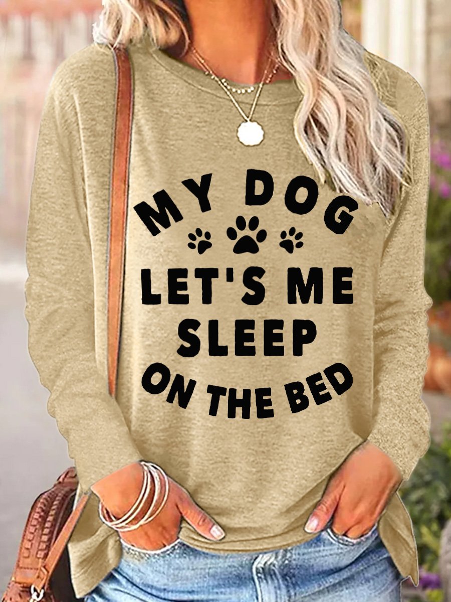 Women's Long Sleeve Blouse Spring/Fall Dog Polyester Cotton Crew Neck Daily Going Out Casual Top