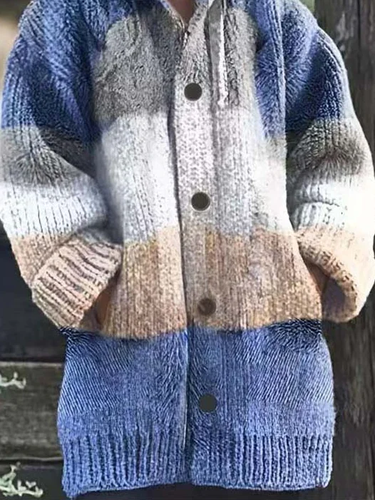 Casual Color Block Wool/Knitting Sweater Coat