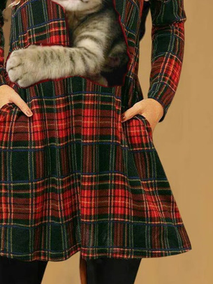 Christmas V Neck Cat Casual Dress