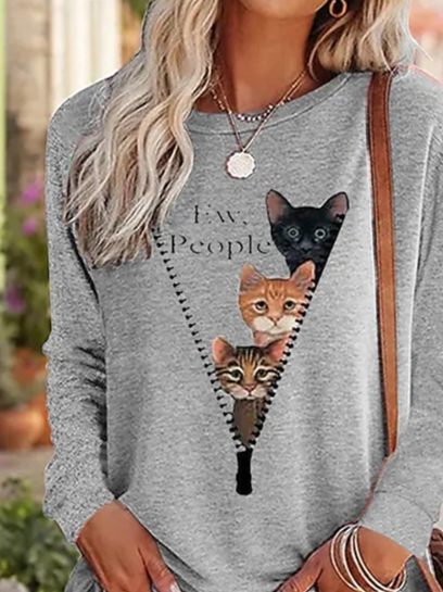 Three Cats Probe Loose Crew Neck T-Shirt