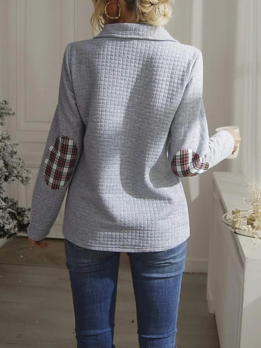 Plaid Stand Collar Sweatshirt