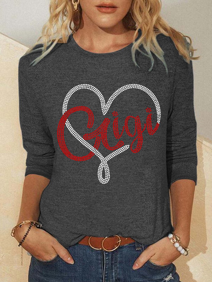 Women's Gigi Heart Long Sleeve Crew Neck Top for Grandma Gift