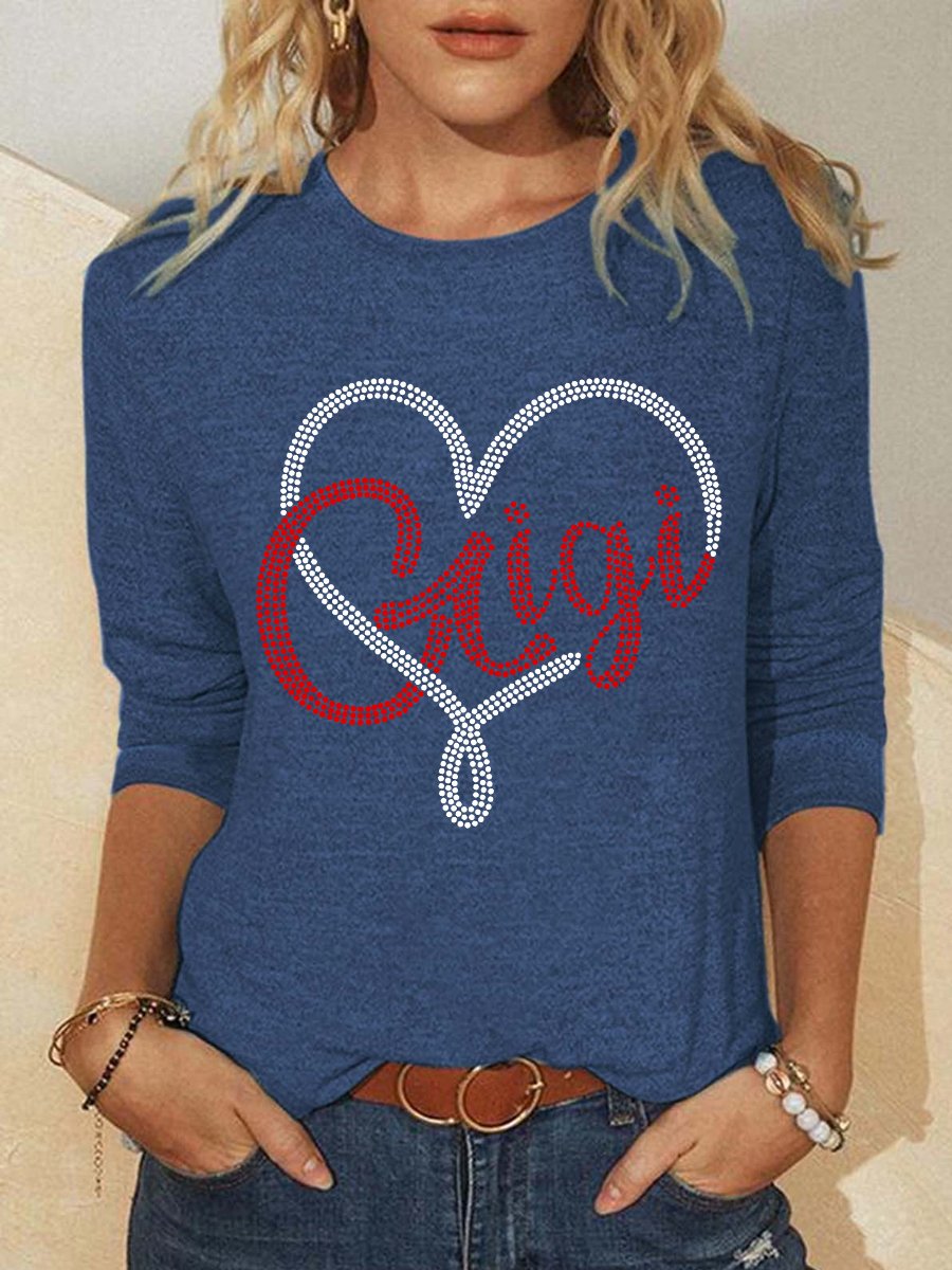 Women's Gigi Heart Long Sleeve Crew Neck Top for Grandma Gift