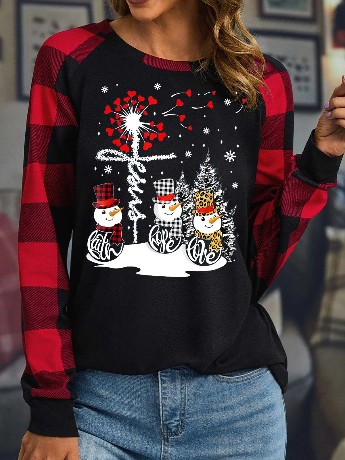 Women's Long Sleeve Blouse Spring/Fall Christmas Polyester Cotton Crew Neck Daily Going Out Casual Top