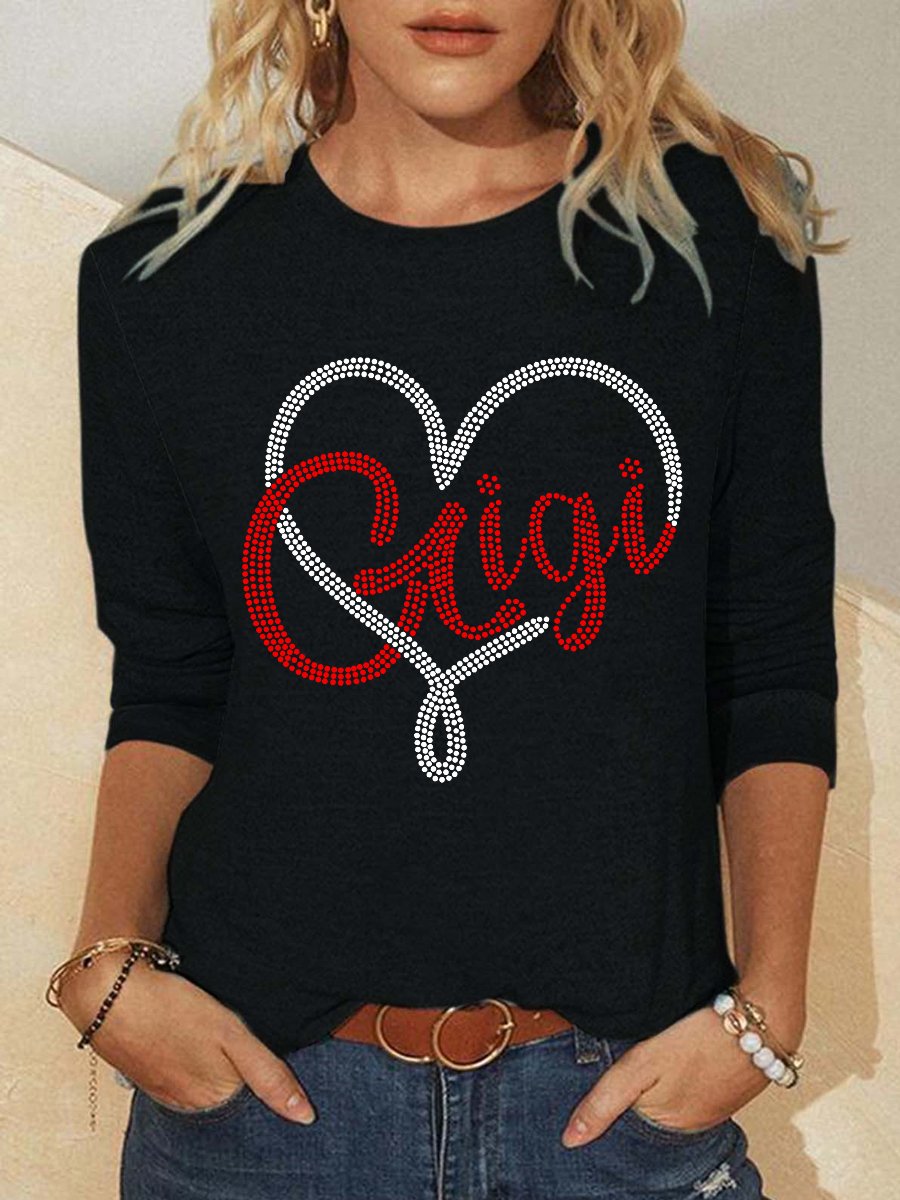 Women's Gigi Heart Long Sleeve Crew Neck Top for Grandma Gift