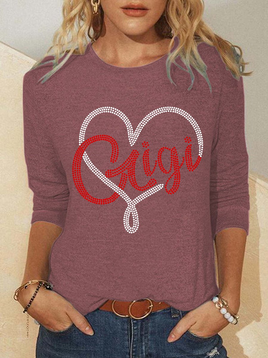 Women's Gigi Heart Long Sleeve Crew Neck Top for Grandma Gift