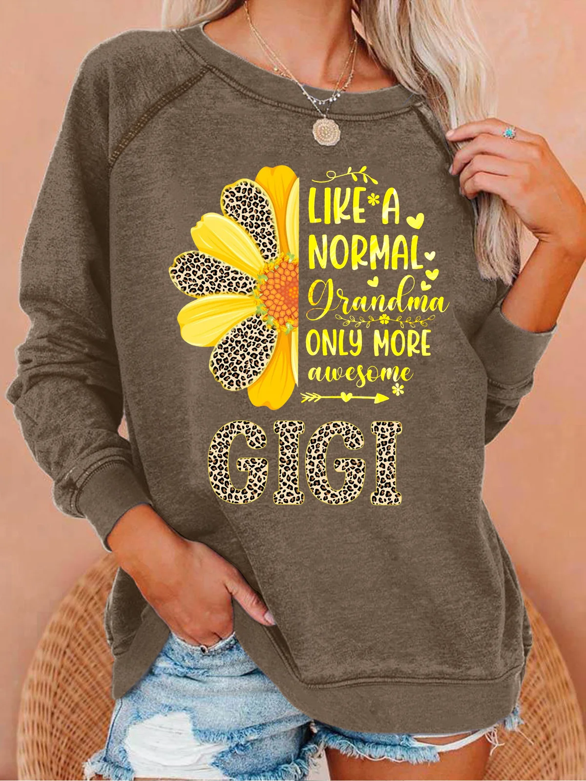 Women's Crew Neck Leopard Simple Spring/Fall Long Sleeve Sweatshirt