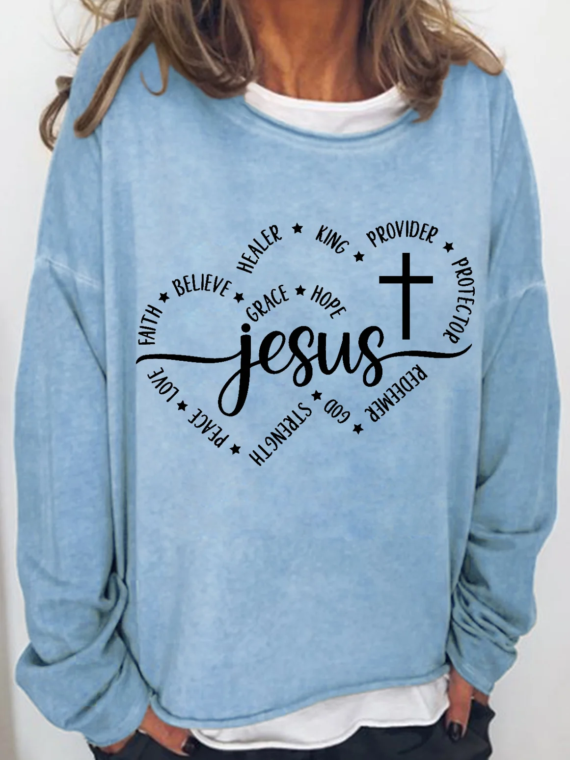 Women's Crew Neck Text Letters Simple Spring/Fall Cotton-Blend Long Sleeve Sweatshirt