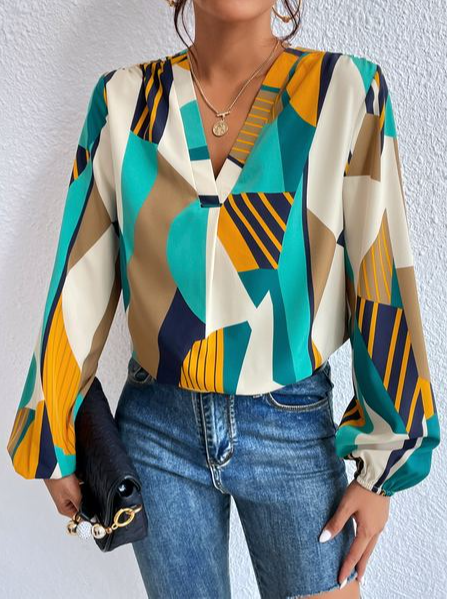 Urban Loose Color Block V Neck Top