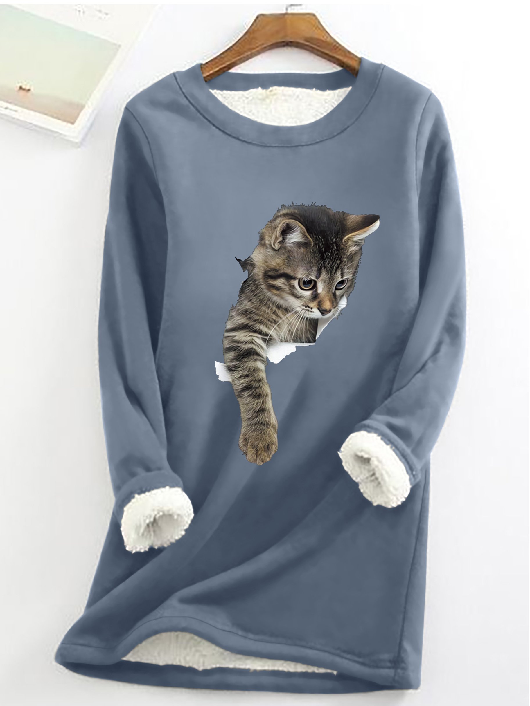 Women's Crew Neck Cat Simple Spring/Fall Long Sleeve Sweatshirt