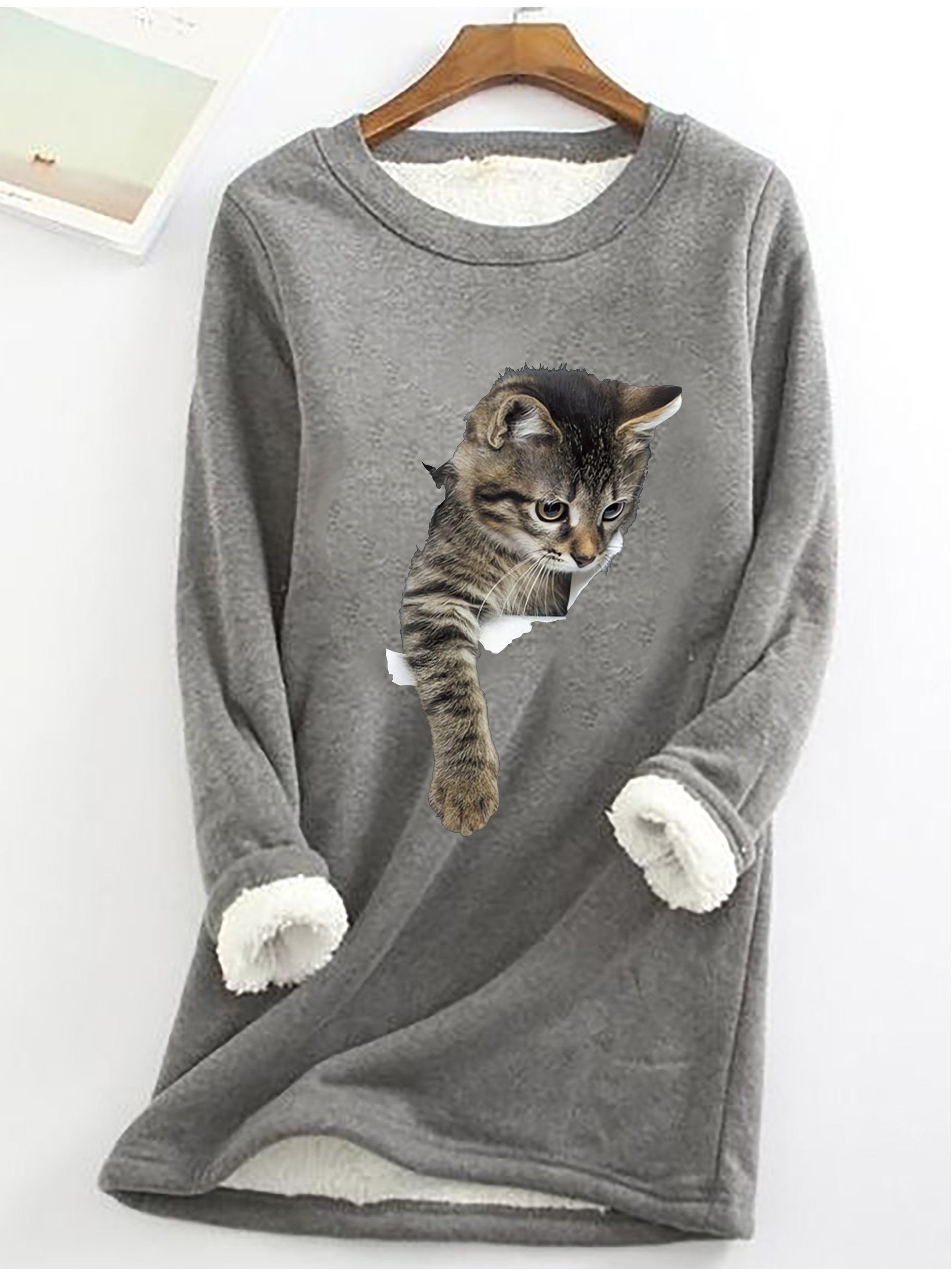 Women's Crew Neck Cat Simple Spring/Fall Long Sleeve Sweatshirt