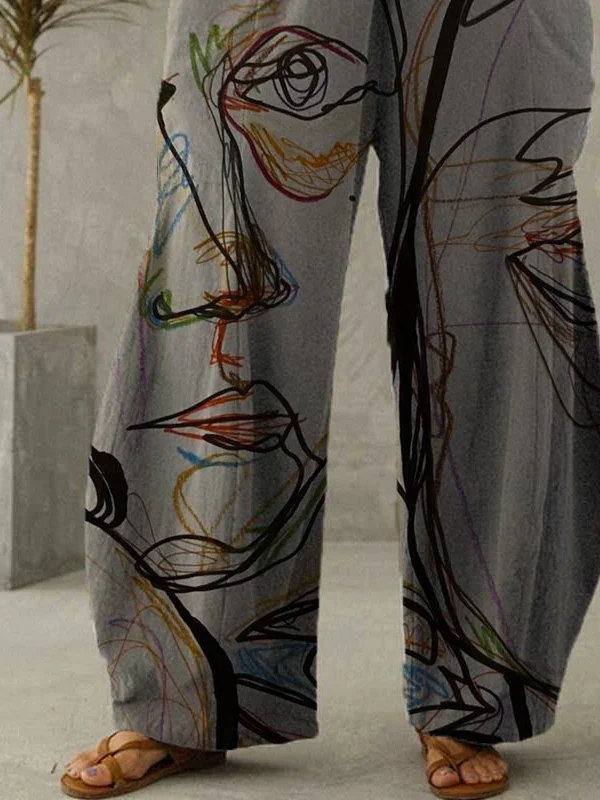 JFN Elastic Waist Abstract Painting Harem Pants