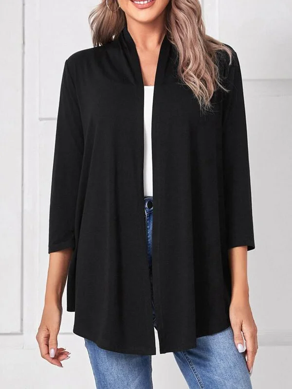 Cotton-Blend Casual Plain Jacket