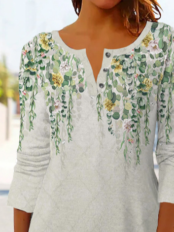 Loose Floral Casual Crew Neck Top