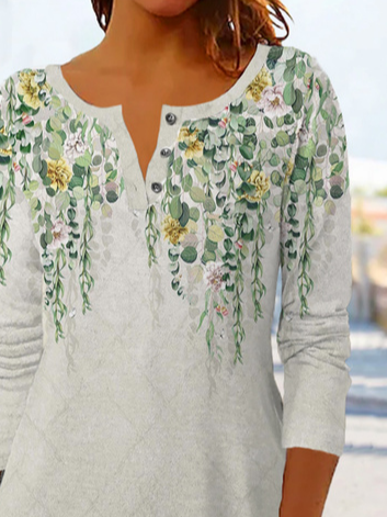 Loose Floral Casual Crew Neck Top