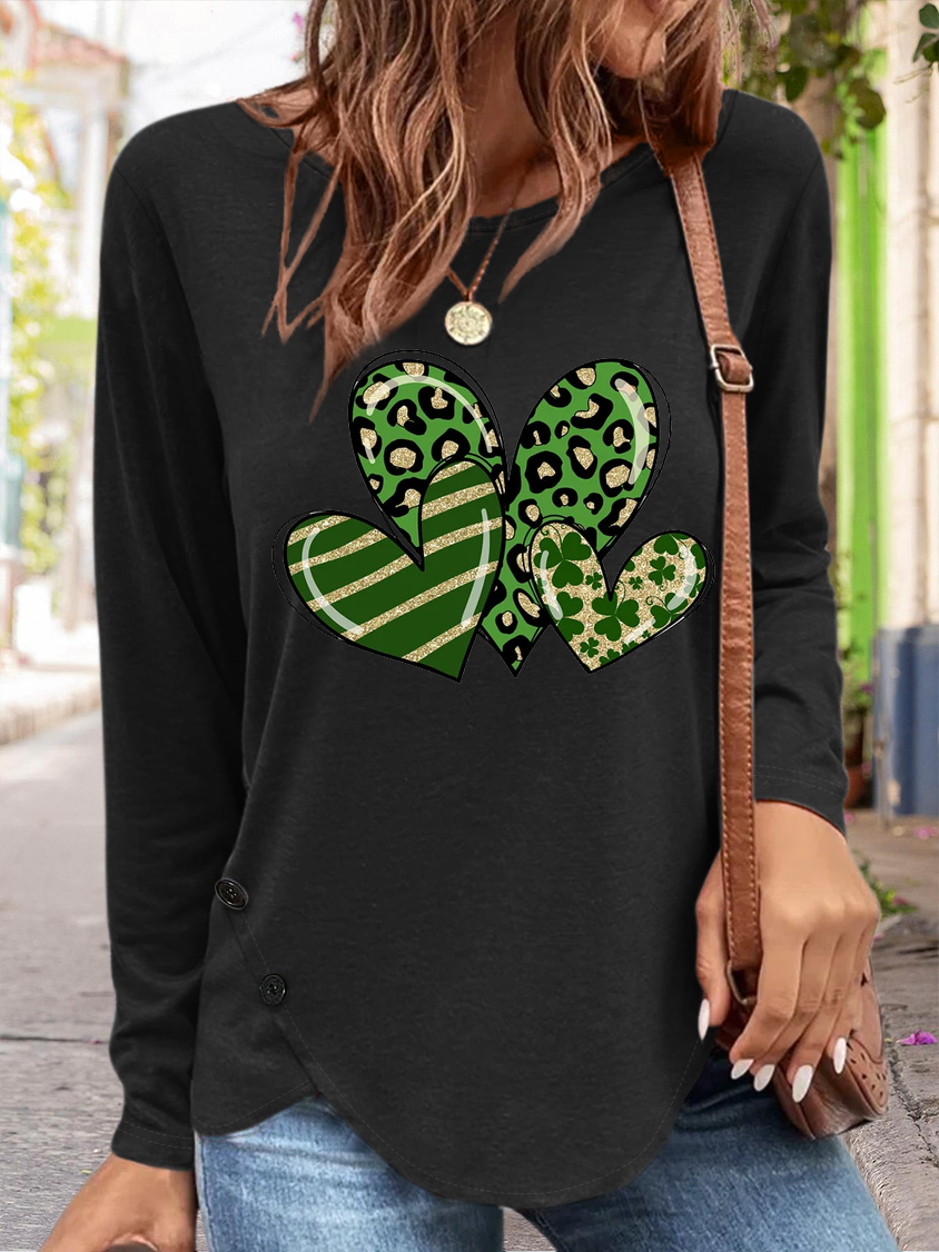 Women's Four-leaf Clover Long Sleeve Blouse_ Spring/Fall Crew Neck Daily Simple Top