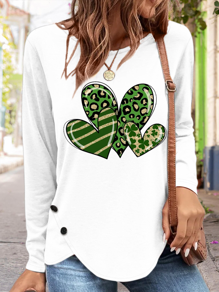 Women's Four-leaf Clover Long Sleeve Blouse_ Spring/Fall Crew Neck Daily Simple Top