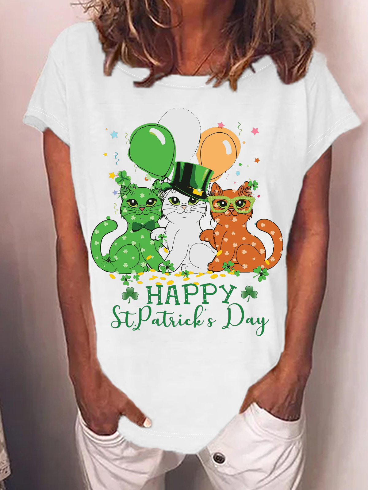 Women's Cat Short Sleeve Tee T-shirt Crew Neck Casual Summer Top