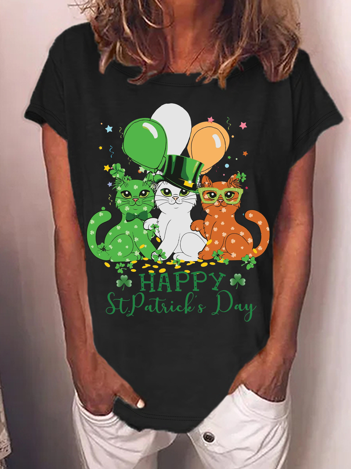 Women's Cat Short Sleeve Tee T-shirt Crew Neck Casual Summer Top