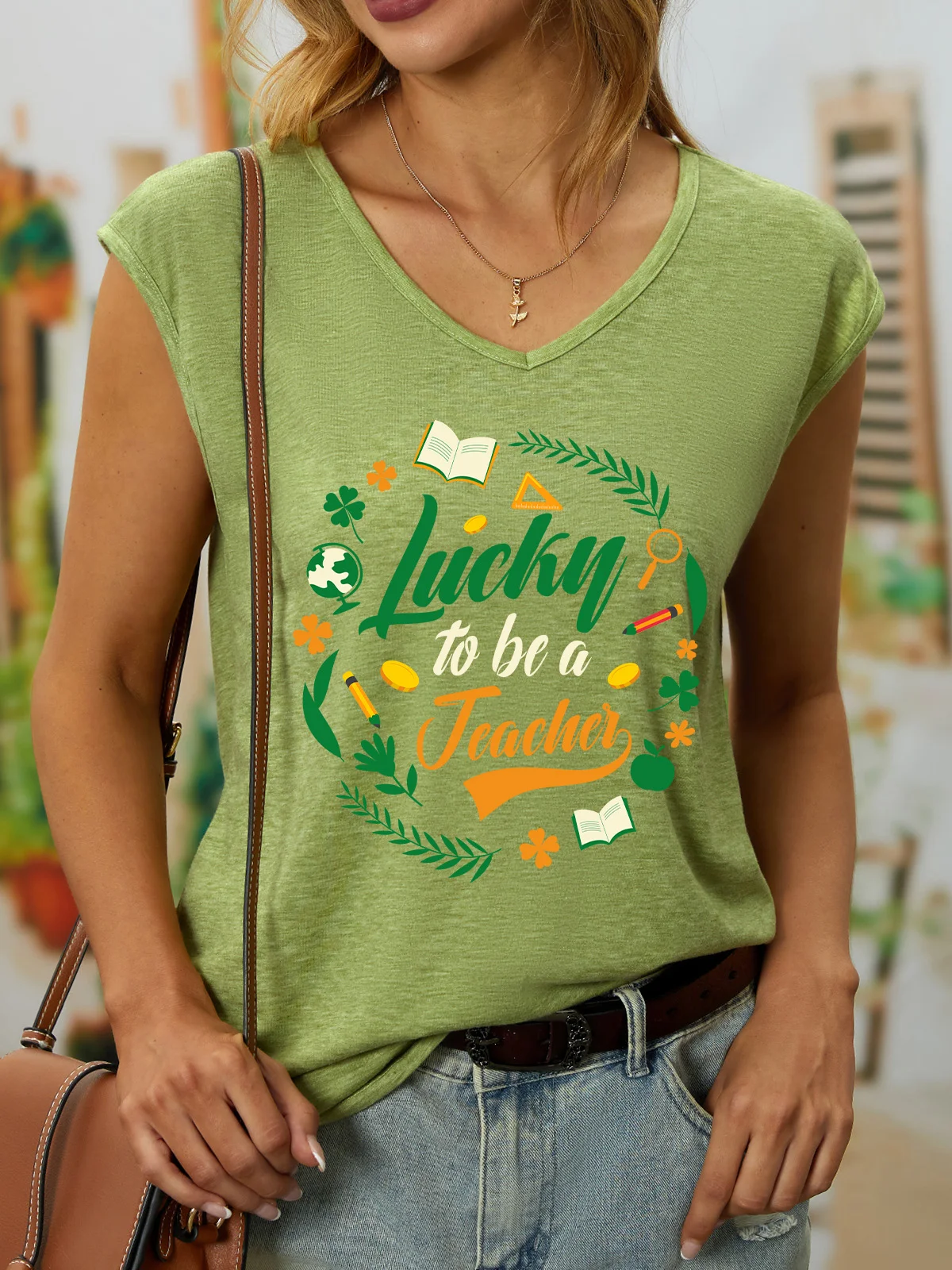 Women's Sleeveless Tank Top Camisole Summer Shamrock V Neck Daily Casual Top