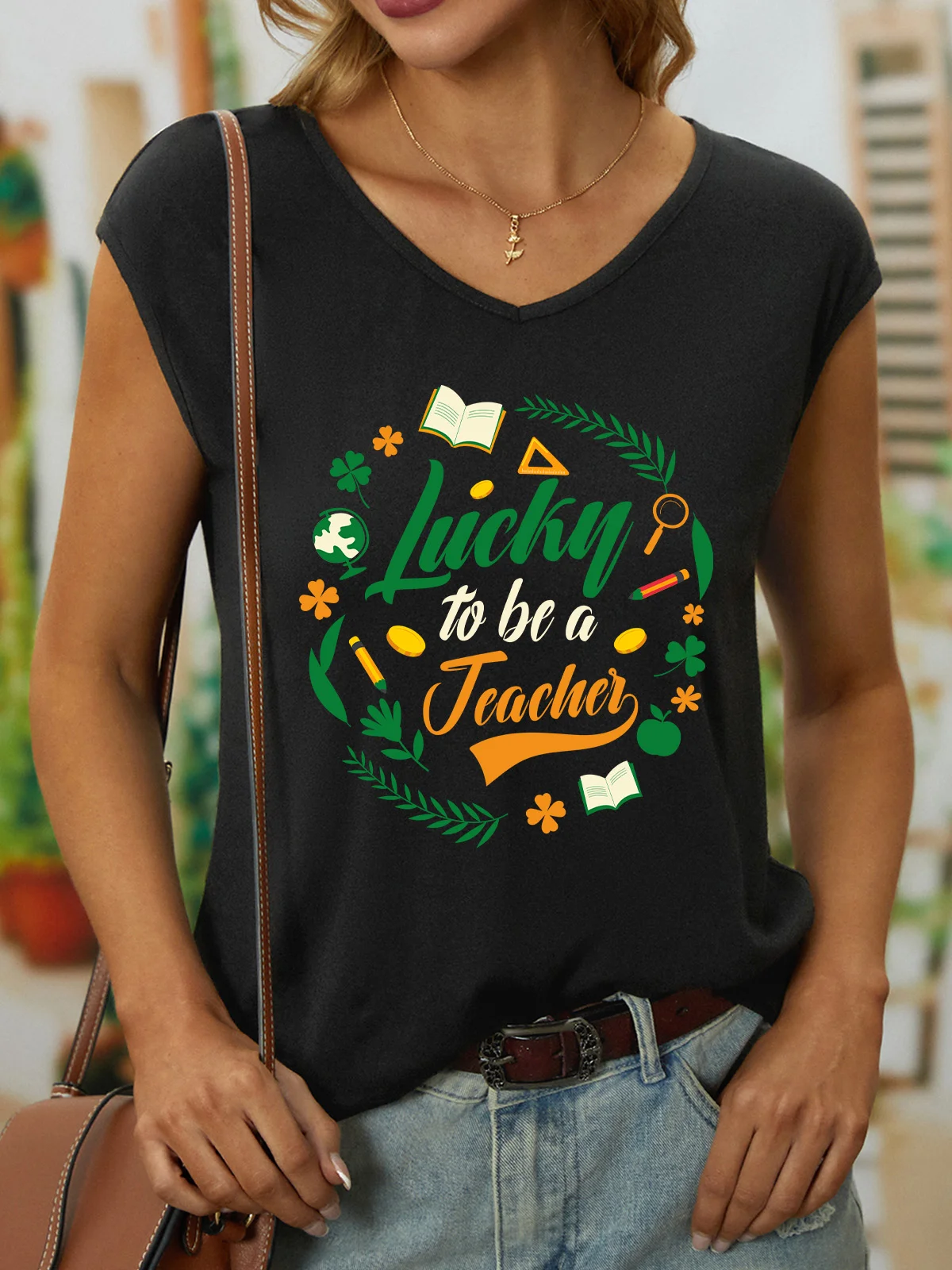 Women's Sleeveless Tank Top Camisole Summer Shamrock V Neck Daily Casual Top