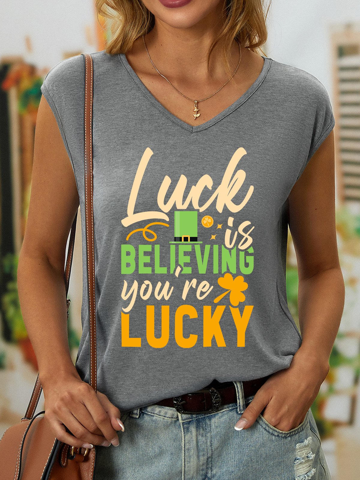 Women's Sleeveless Tank Top Camisole Summer Shamrock V Neck Daily Casual Top