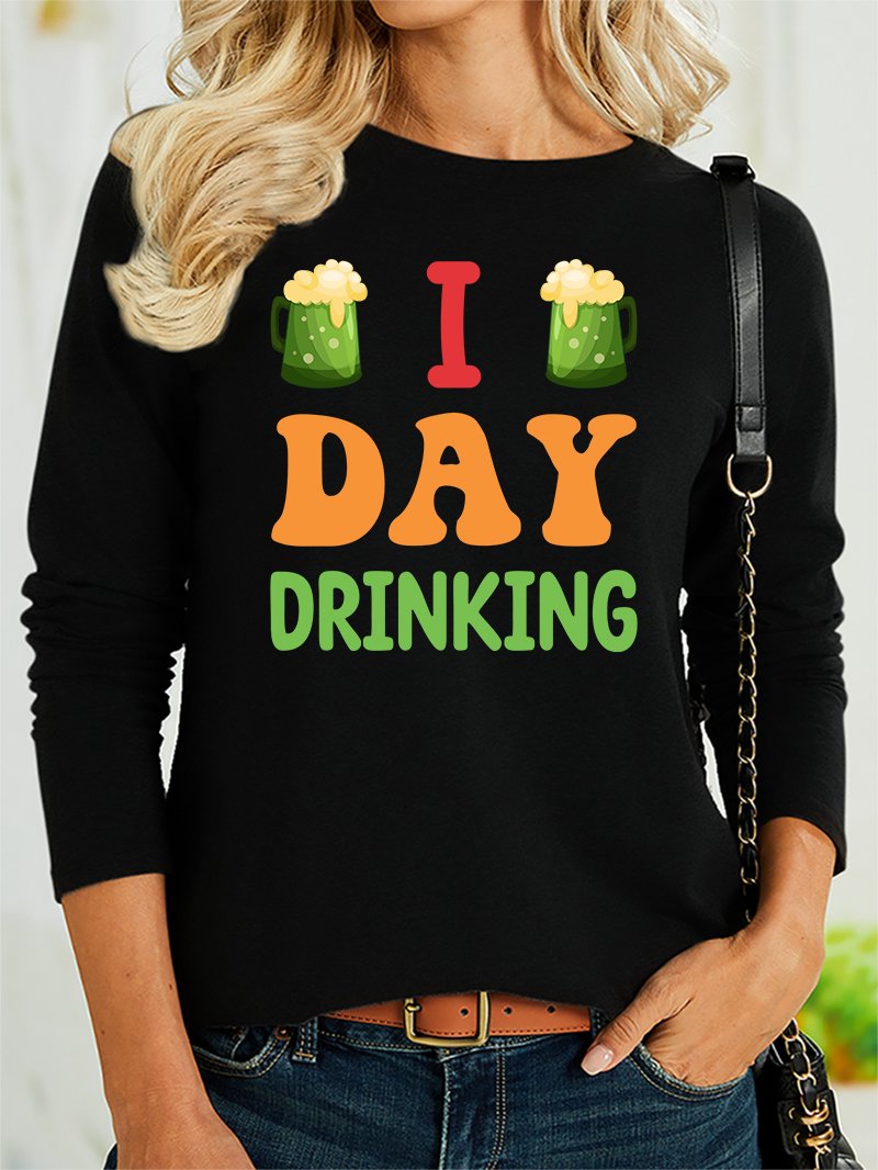 Women's Shamrock Long Sleeve Blouse_ Spring/Fall Crew Neck Holiday Casual Top