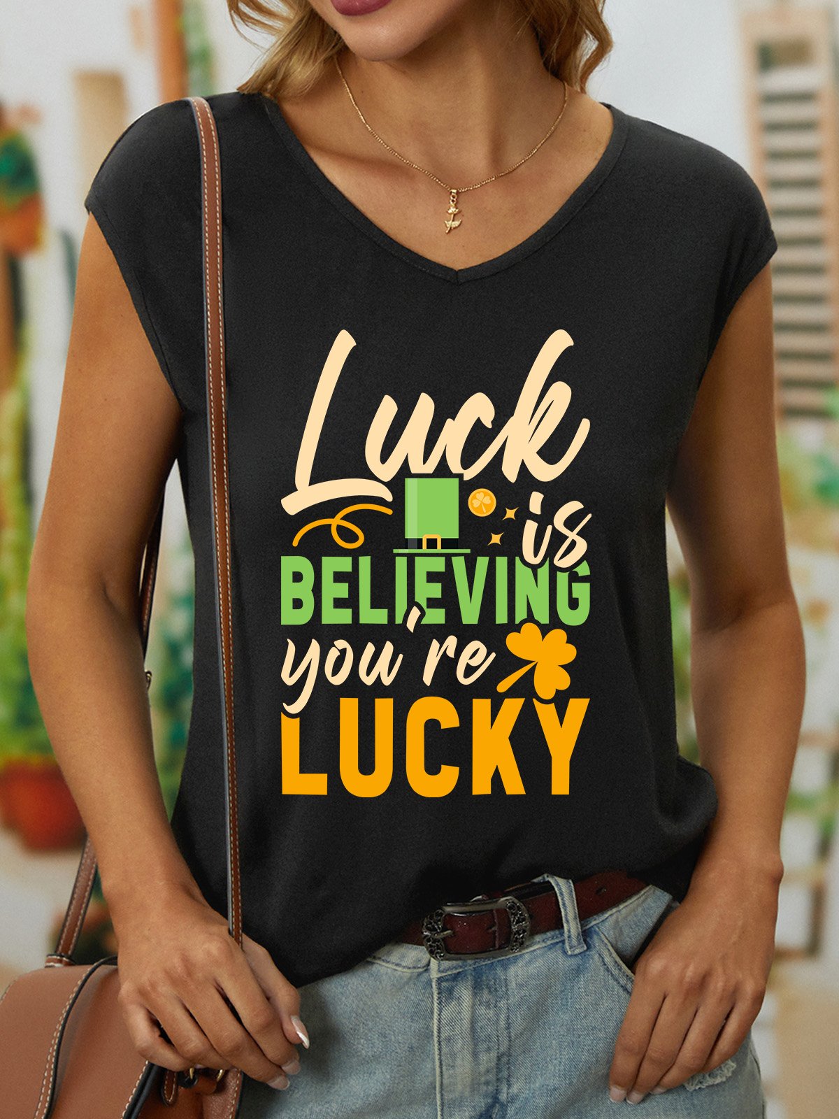 Women's Sleeveless Tank Top Camisole Summer Shamrock V Neck Daily Casual Top