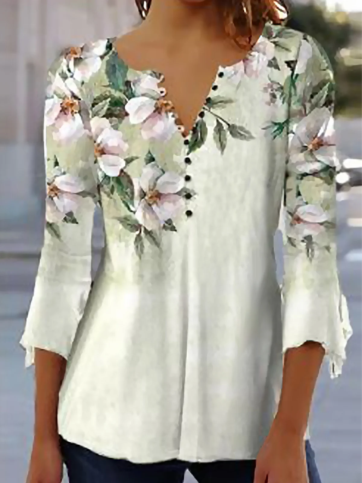 V Neck Elegant Floral Regular Fit Shirt