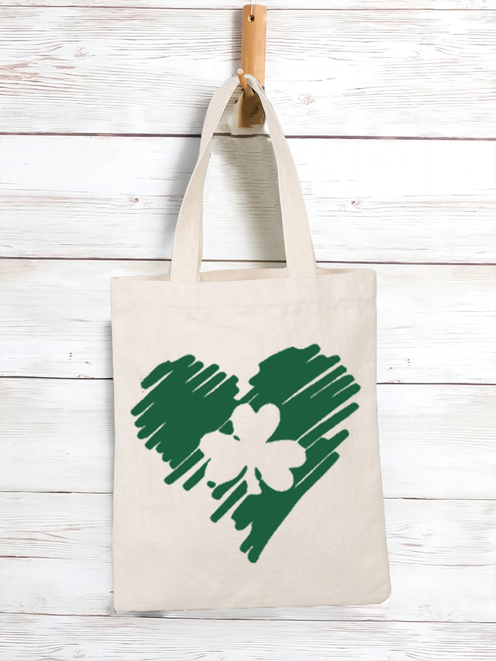 Women's St Patrick's Day Cotton-Blend Simple Four-Leaf Shopping Tote