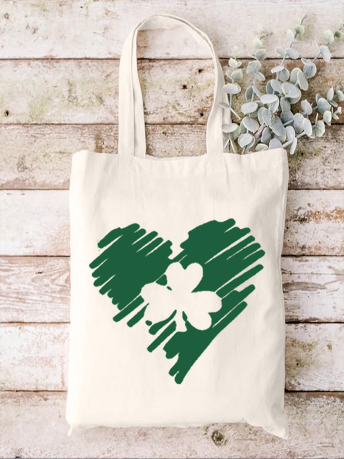 Women's St Patrick's Day Cotton-Blend Simple Four-Leaf Shopping Tote