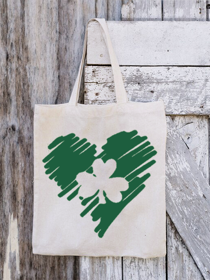 Women's St Patrick's Day Cotton-Blend Simple Four-Leaf Shopping Tote