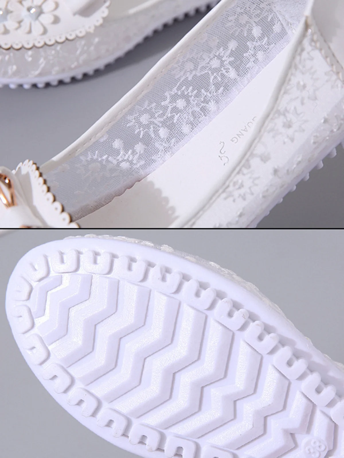 Elegant Applique Bowknot Decor Wedding Bridal Shoes Lace Split Joint Ballet Flats