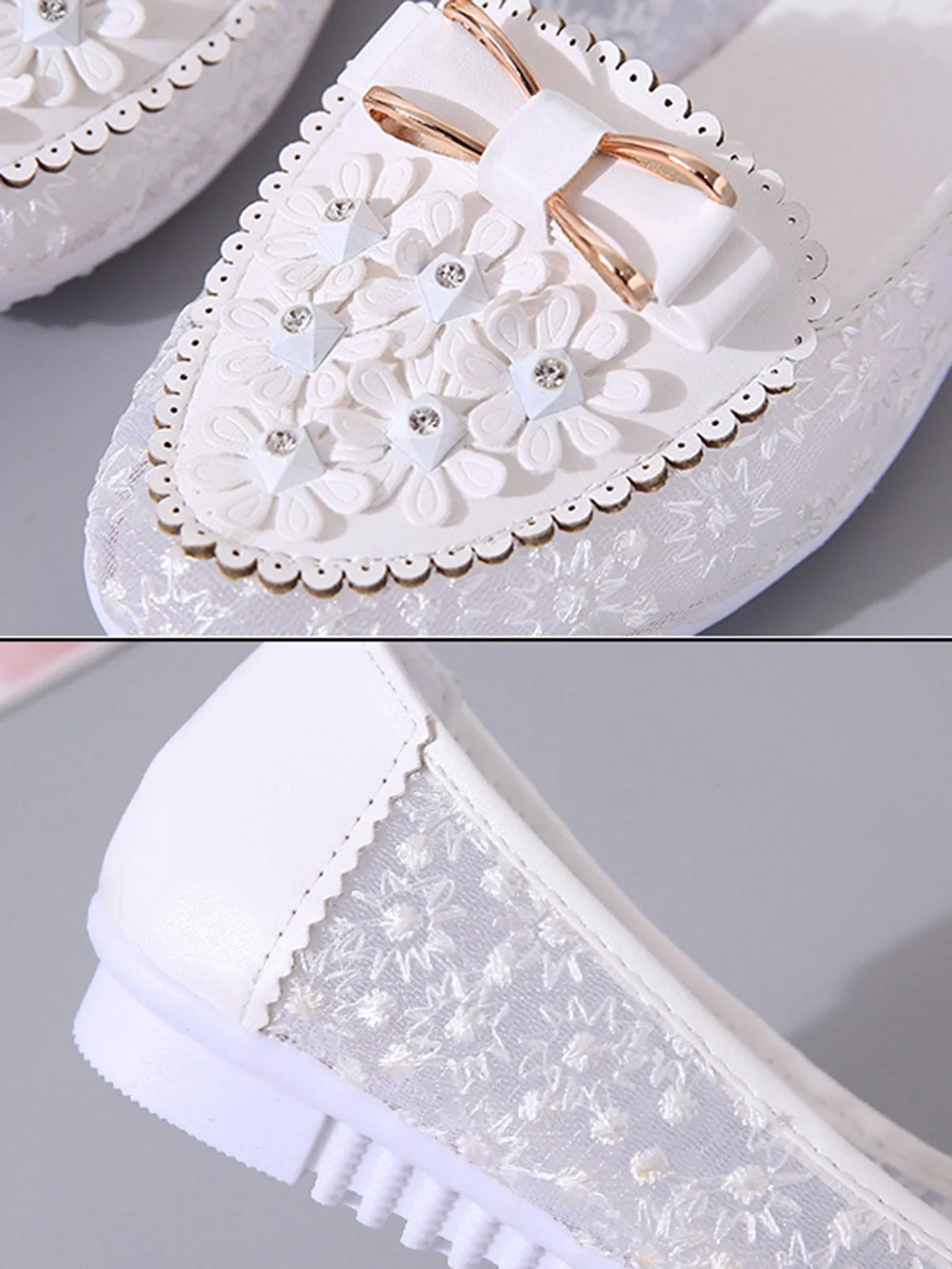 Elegant Applique Bowknot Decor Wedding Bridal Shoes Lace Split Joint Ballet Flats