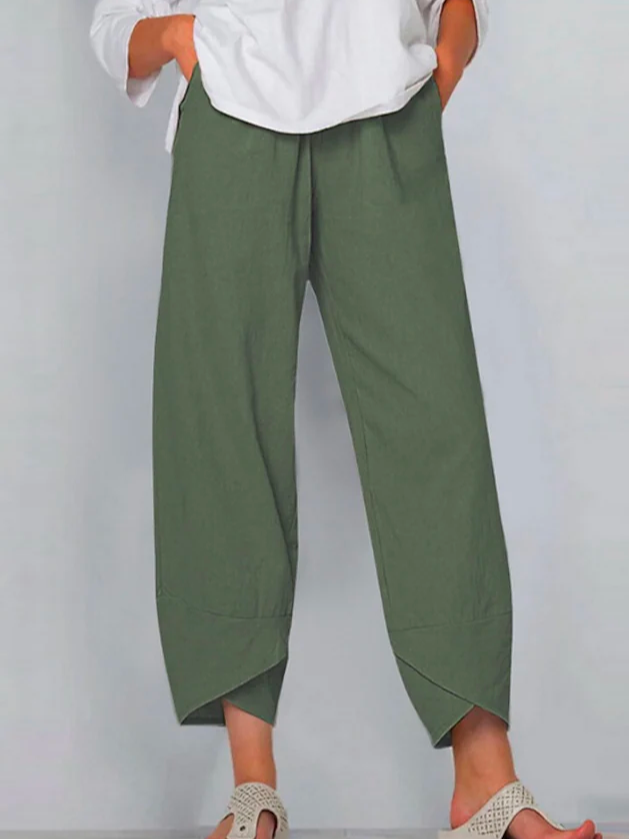JFN Cotton & Linen Solid Casual Pants | justfashionnow