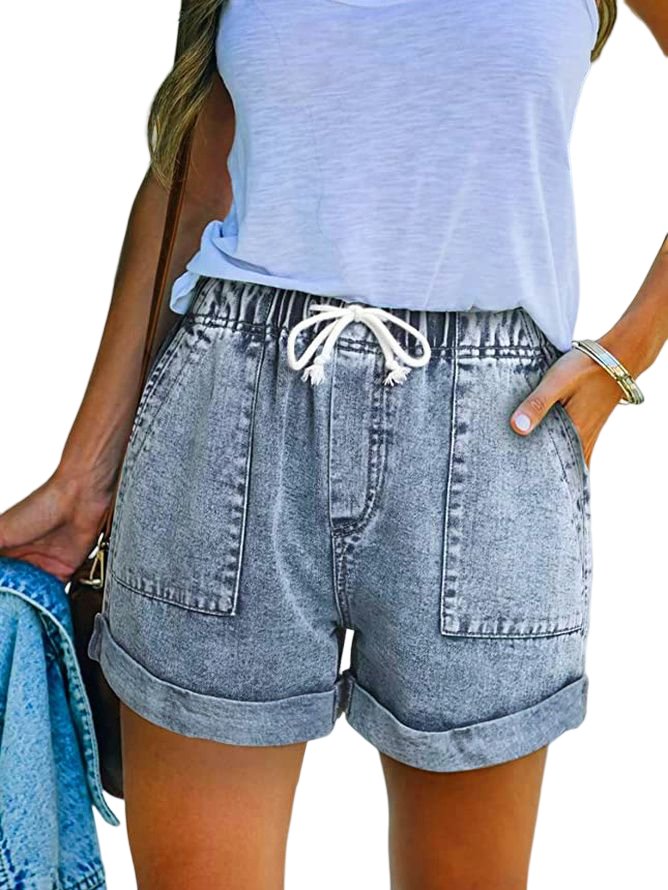 Plain Denim Casual Denim Shorts