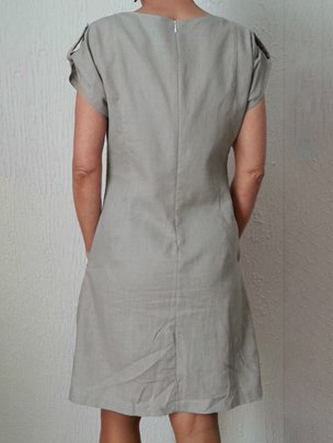 Summer Pockets Buttoned-decor Shift Cotton Dresses