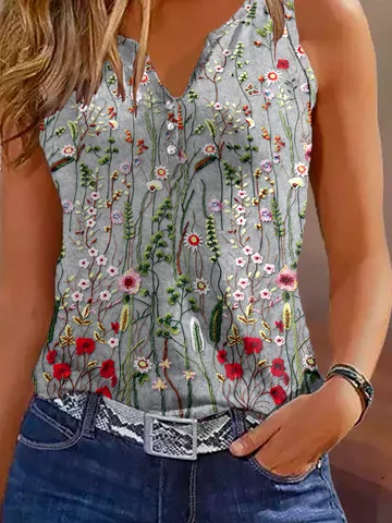 Women's Sleeveless Tank Top Camisole Summer Floral Notched Daily Going Out Casual Top