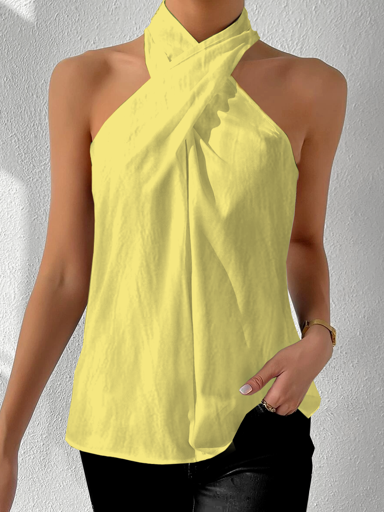 Women's Sleeveless Tank Top Camisole Summer Plain Cross Halter Daily Casual Top