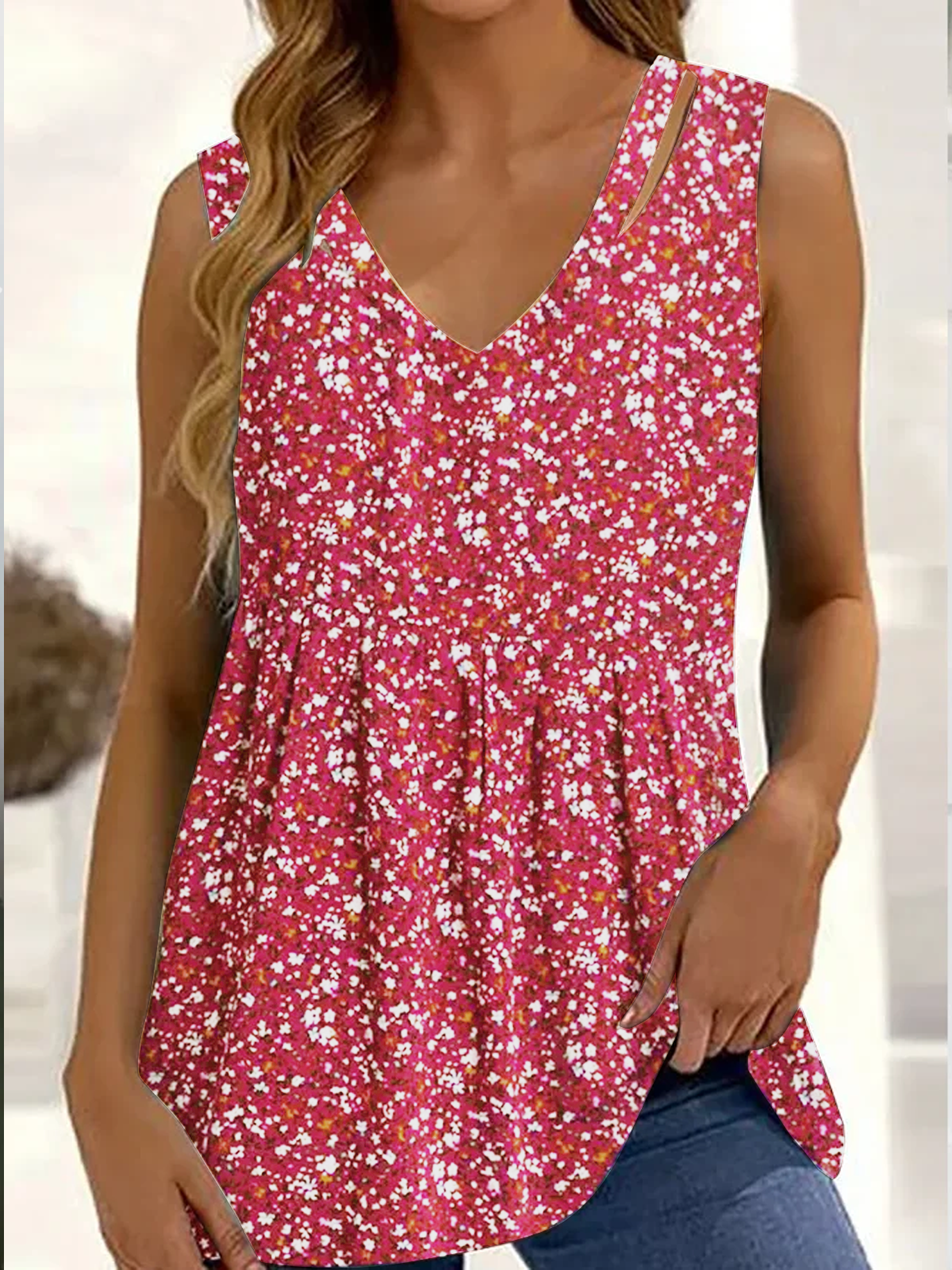V Neck Knitted Vacation Floral Tank Top | justfashionnow