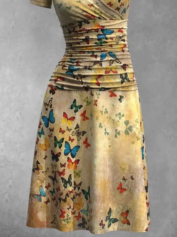 Cross Neck Butterfly Regular Fit Casual Dress