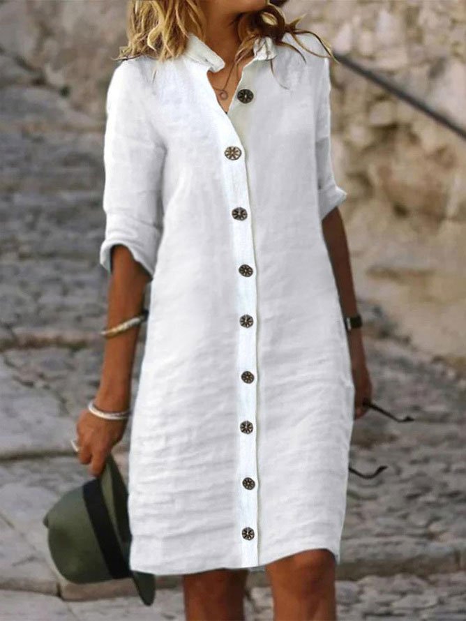 JFN Cotton & Linen Plain Casual Dress