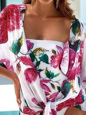 Vacation Printing Floral Strapless One Piece With Cover Up